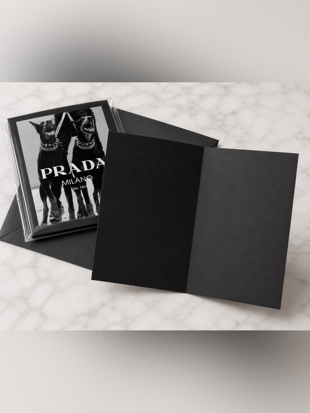 Prada Milano Graphic Print Black Greeting Card Set  of 10 w/ Envelopes | Blank